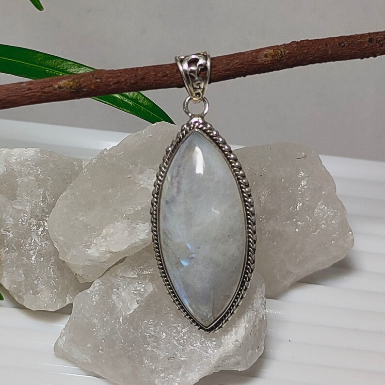 June Birthstone Moonstone Boho Pendant Moonstone Boho Necklace Sale Rainbow Moonstone 925 Silver Pendant Blue Moonstone Necklace