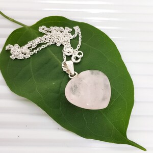 Hartvormige hanger rozenkwarts edelsteen, sterlingzilveren hanger, roze kwarts hartvormige ketting, rozenkwarts ketting, Sale