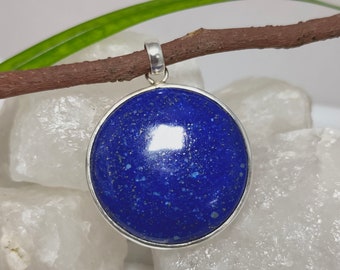 Colgante de lapislázuli, colgante de plata de ley 925, colgante redondo de lapislázuli en plata, collar de lapislázuli, cabujón de lapislázuli afgano, lapislázuli azul