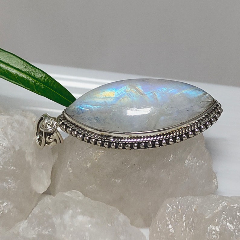 June Birthstone Moonstone Boho Pendant Moonstone Boho Necklace Sale Rainbow Moonstone 925 Silver Pendant Blue Moonstone Necklace