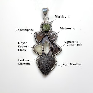 Moldavite Pendant, Libyan Desert Glass, Meteorite, Colombianite, Saffordite ( Cintamani ), Agni, Herkimer Diamond Necklace, Halloween Offer