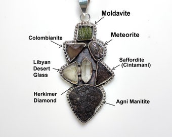 Moldavite Pendant, Libyan Desert Glass, Meteorite, Colombianite, Saffordite ( Cintamani ), Agni, Herkimer Diamond Necklace, Sale