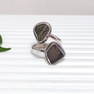Moldavite Ring, Columbianite Ring, Raw Columbianite Ring, 925 Silver Ring, Certified Czech Moldavite, Adjustable Ring, Sale