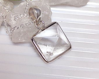 Crystal Quartz Pyramid Necklace, Crystal Pyramid Pendant, 925 Silver Pendant, Natural Crystal Pyramid, Meditation Jewelry, Sale