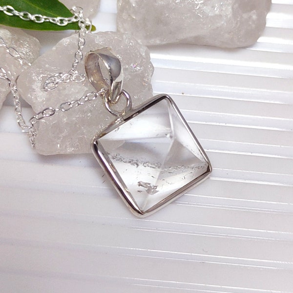 Crystal Quartz Pyramid Necklace, Crystal Pyramid Pendant, 925 Silver Pendant, Natural Crystal Pyramid, Meditation Jewelry, Sale