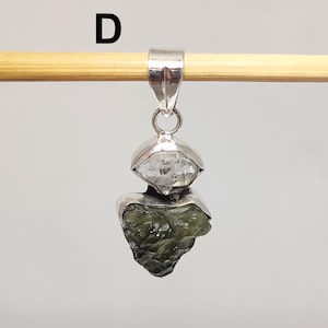 Moldavite Pendant, Czech Moldavite 925 Silver Pendant, Authentic Moldavite, Herkimer Diamond Necklace, Certified Moldavite, Sale