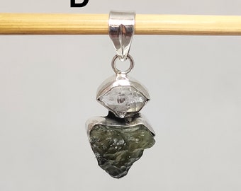 Pingente de Moldavita, Pingente de Prata 925 de Moldavita Tcheca, Moldavita Autêntica, Colar de Diamante Herkimer, Moldavita Certificada, Venda