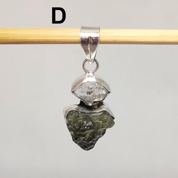 Moldavite Pendant, Czech Moldavite 925 Silver Pendant, Authentic Moldavite, Herkimer Diamond Necklace, Certified Moldavite, Sale