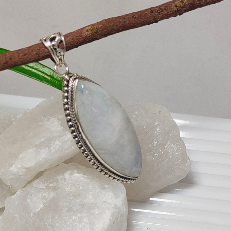 June Birthstone Moonstone Boho Pendant Moonstone Boho Necklace Sale Rainbow Moonstone 925 Silver Pendant Blue Moonstone Necklace