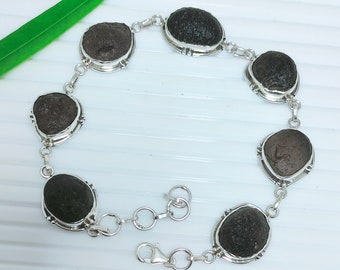 Saffordite Cintamani Bracelet: Raw Tektite, 925 Sterling Silver