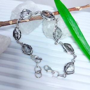 Herkimer Diamond Bracelet: Raw Crystal 925 Sterling Silver Jewelry