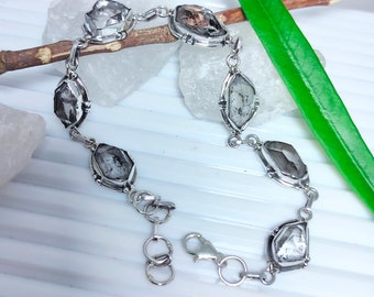 Herkimer Diamond Bracelet: Raw Crystal 925 Sterling Silver Jewelry