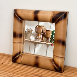 Vintage Rattan Mirror, Shell Sconce, Bamboo Mirror, Midcentury Rattan, Wicker Mirror, Wicker, Rattan, Raffia Circa 1960s, Midcentury Mirror