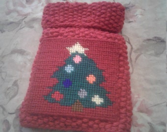 Hand knit Christmas Tree turtleneck dog sweater size small