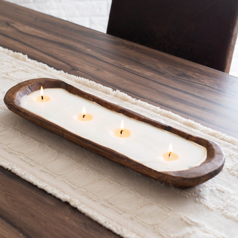 Dough Bowl Candle Set of 2 Wooden Hand Carved Candles 4 Etsy