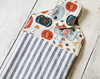 Boho Pumpkin Hanging Kitchen Towel, Farmhouse Towel, Fall Kitchen Towels, Oven Hanging Towels with Snap, Hand Towels, Farmhouse Kitchen