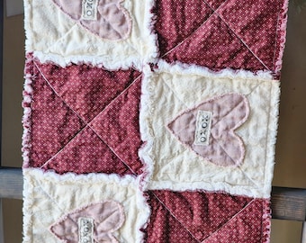 Primitive Valentines Day Table Runner, XOXO, Rustic Farmhouse Table Decor, Centerpiece, Seasonal, Rag-quilted Table Runner, Vintage look