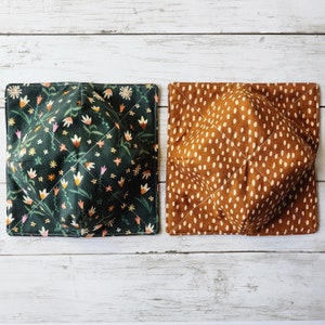 Floral Bowl Cozies Set of 2 Reversible, Forest Green Woodland, Boho Neutral, Brown Dots, Microwave Safe, Hot and Cold Bowl Holder, Bowl Cozy