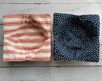Bowl Cozies Patriotic Set of 2, red, white and blue, stars and stripes, cotton bowl cozy, hot and cold bowl holder, Soup Bowl Hugger