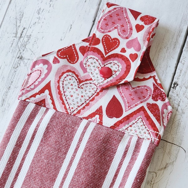 Valentine's Decor Hanging Kitchen Towel, Farmhouse, Hearts, Oven Hanging Towels with Snap, Hand Towels, Limited Quantity, Valentines Day