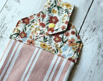 Boho Vintage Floral Hanging Kitchen Towel, Farmhouse Kitchen Towel, Summer Kitchen Towels, Oven Hanging Towels with Snap, Hand Towels