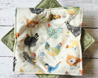 Boho Chicken Bowl Cozies Set of 2 Reversible, Boho Floral, Microwave Safe, Hot Bowl Hugger, Farmhouse Soup Bowl Cozy, Hostess Gift