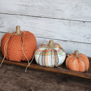 Fall Fabric Pumpkins, Stuffed Pumpkin, Tiered Tray Seasonal Decor, Fall Plaid, Orange, Turquoise, Individual, Set, Farmhouse, Centerpiece