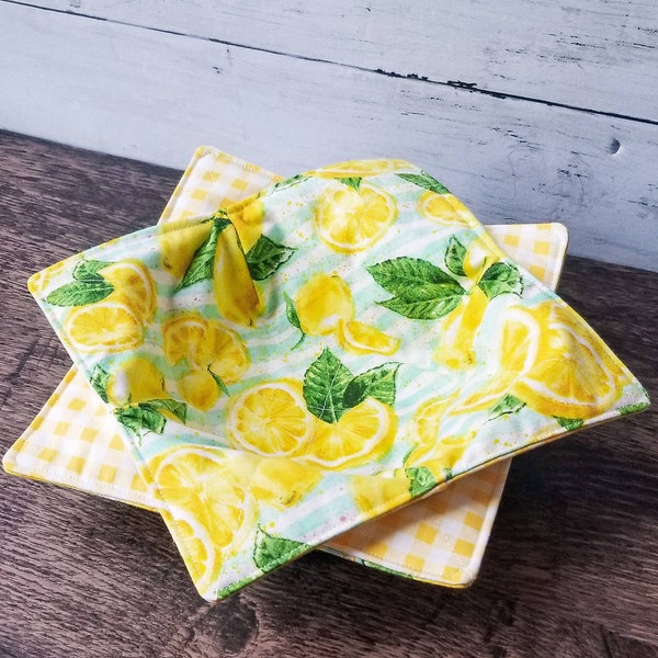 Lemon Bowl Cozies, Lemons with Yellow Gingham Fabric, Set of 2, Cozy, Summer, Farmhouse, Kitchen Accessories, Gift