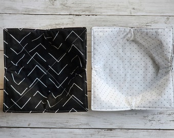 Boho Modern Bowl Cozies Black and White Set of 2, Reversible, Neutral, Geo, Arrows, Hot Cold Bowl Holder, Soup Bowl Cozy, Microwave, Gift