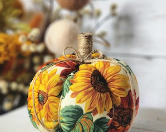 Fall Sunflower Fabric Pumpkin, Stuffed Pumpkins, Tiered Tray Decor, Seasonal, Dough Bowl, Fall, Autumn, Sunflower, Farmhouse
