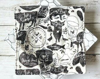Bowl Cozies Modern Farmhouse Reversible Set of 2, Farm Animal, Microwave Safe, Country, Hot Cold Bowl Holder, Soup Bowl Cozy, Gift, Cow