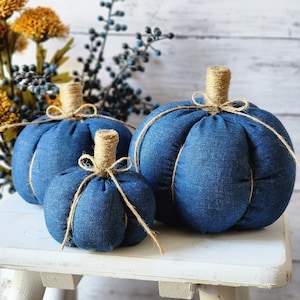 Fall Denim Fabric Pumpkin, Stuffed Farmhouse Pumpkins, Tiered Tray Decor, Seasonal, Dough Bowl, Fall, Autumn, Navy Denim