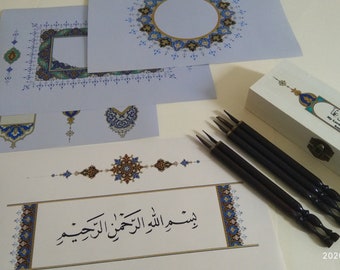 Arabic Calligraphy Reed Pen Qalam: Jawi Jawa Set with Practice Papers