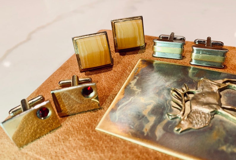 3 Pairs of Vintage Gold and Silver Tone Cufflinks Cuff Links 1950/'s - 1960\u2019s