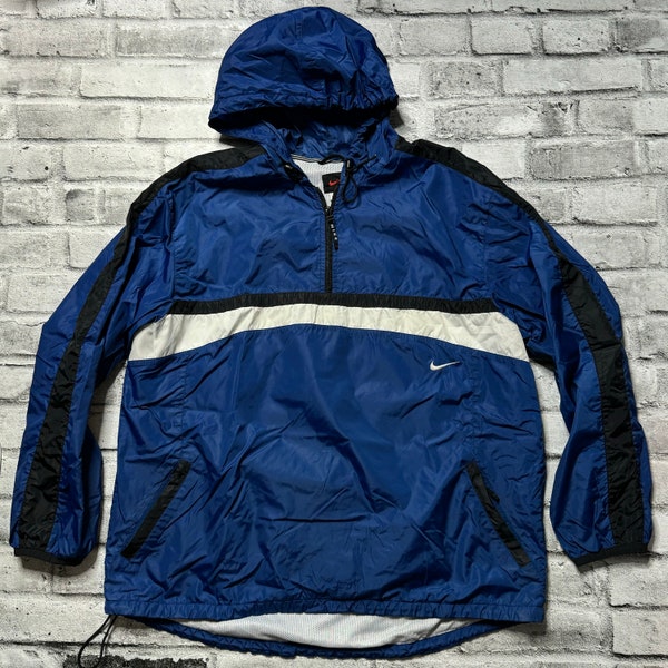 Vintage 90s Nike Half Zip Windbreaker Jacket Hooded Mens Size XL Spellout Nylon