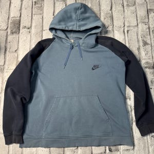 Vintage Nike Sweatshirt 2 Tone Blue Hoodie Y2K Swoosh 2000s Sz Large Mens