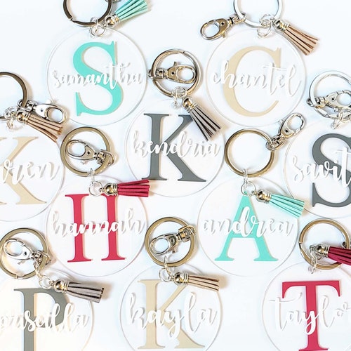 Monogram Keychain With Tassel Tassel Monogram Keychain Etsy