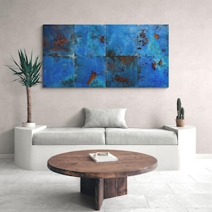Blue Copper Patina Wall Art: Southwestern Abstract Copper Panels