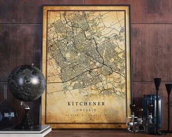 Kitchener Waterloo Map Art Print Ontario Canada City Maps Etsy