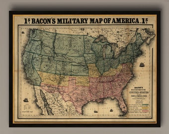 24x36 Vintage Reproduction Civil War Map North And South In 1861