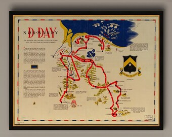 Framed D-Day Landings Map Laser cut and engraved A4 Size