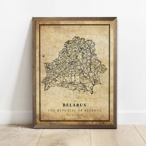 Biélorussie carte vintage affiche impression, art mural de carte routière de rue de pays, décor de pays, cadeaux de pays, C15-12