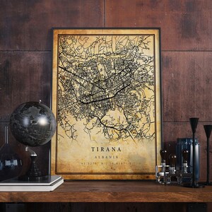 Tirana Vintage Map Poster Wall Art | City Artwork Print | Antique, rustic, old style Home Decor | Albania prints gift | M650