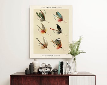 Vintage Fly Fishing Lures Print Art Canvas Poster For Living Room