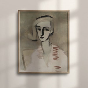 Vintage Woman Abstract Portrait, Large Neutral Eclectic Wall Art, Modern Farmhouse Decor, Rose Art Statement Print, C16-842