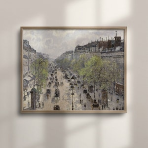 Vintage Paris Cityscape Oil Painting, French Architecture Art, Antique Spring Decor, Paris Street Scene, French Country Decor, C16-463