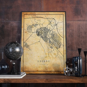 Edirne Vintage Map Poster Wall Art | City Artwork Print | Antique, rustic, old style Home Decor | Turkey prints gift | M702