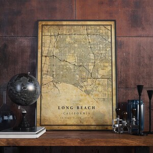 Long Beach Vintage Map Poster Wall Art | City Artwork Print | Antique, rustic, old style Home Decor | California prints gift | VM39