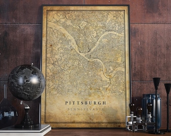 Pittsburgh Vintage Map Poster Wall Art | City Artwork Print | Antique, rustic, old style Home Decor | Pennsylvania prints gift | VM63