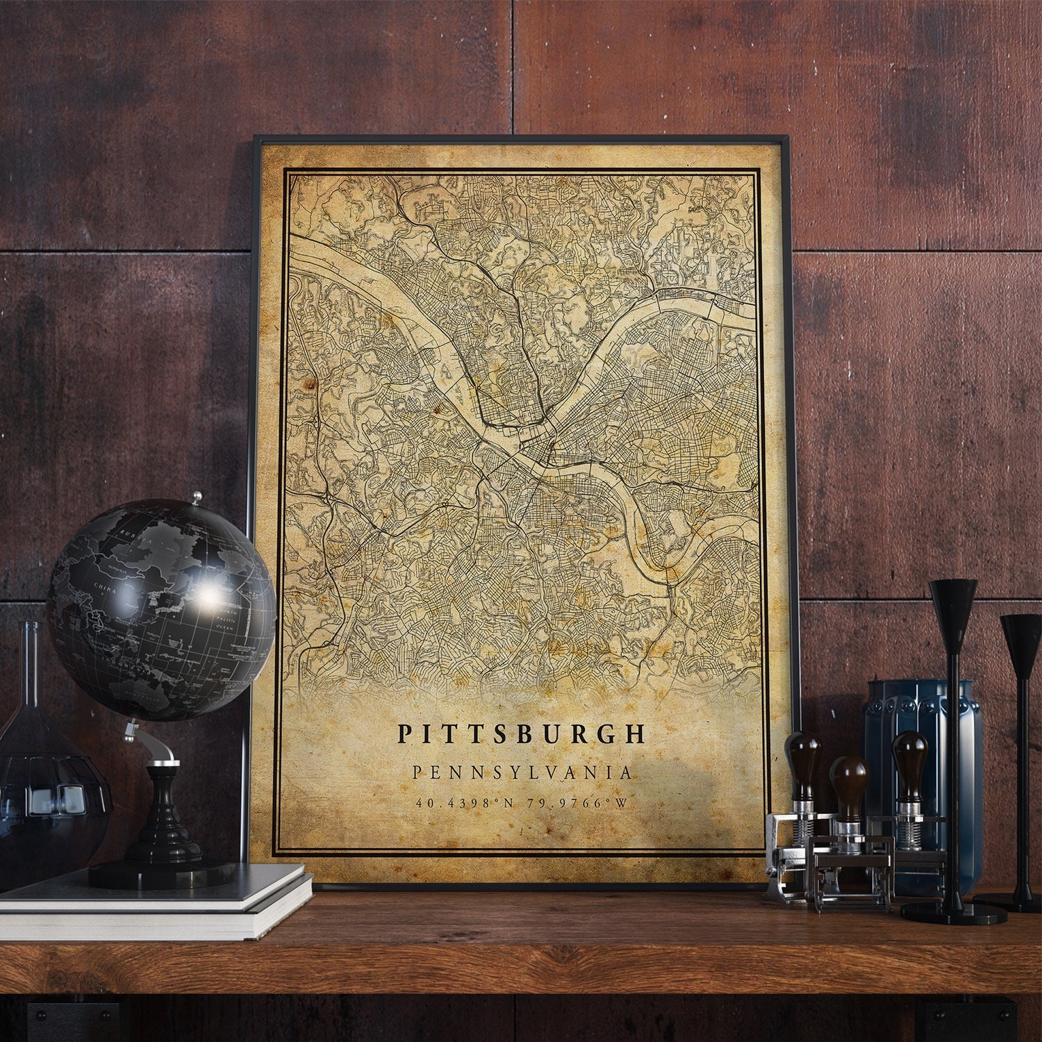 Pittsburgh Vintage Map Poster Wall Art | City Artwork Print | Antique, rustic, old style Home Decor | Pennsylvania prints gift | VM63
